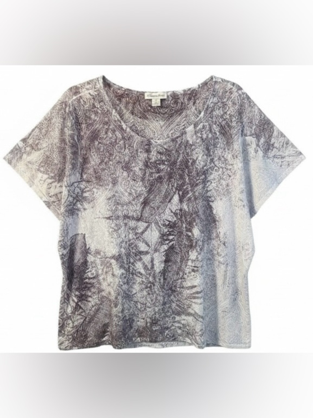 Coldwater Creek Women's Gray and White Patterned Tee Plus 3X